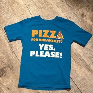 10/$10 Blue Short-Sleeve 'Pizza for Breakfast? Yes, Please!' Tee size small 6/7